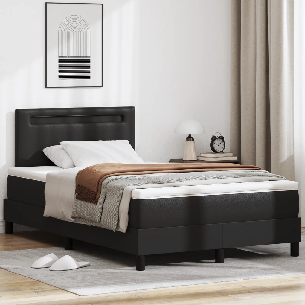 vidaXL Cama Box com Colchão Preto 120x200 cm Couro Sintético