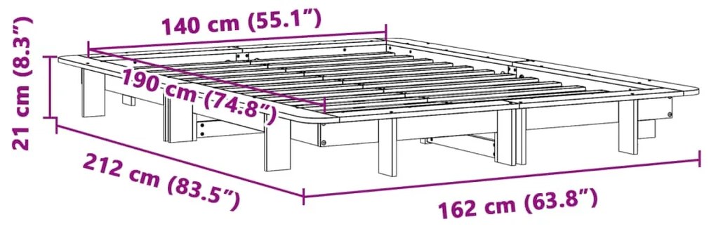 Cama sem colchão 140x190 cm pinho maciço castanho-mel