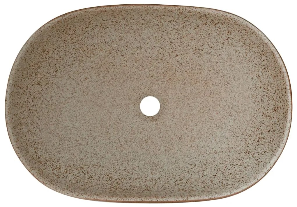 Lavatório de bancada oval 59x40x14 cm cerâmica areia e castanho