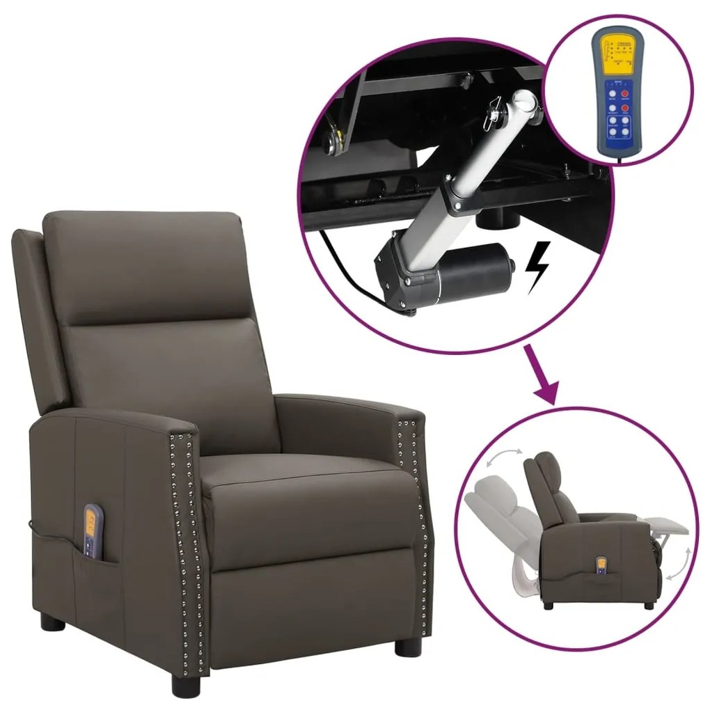 vidaXL Poltrona de massagens elevatória couro artificial cinzento