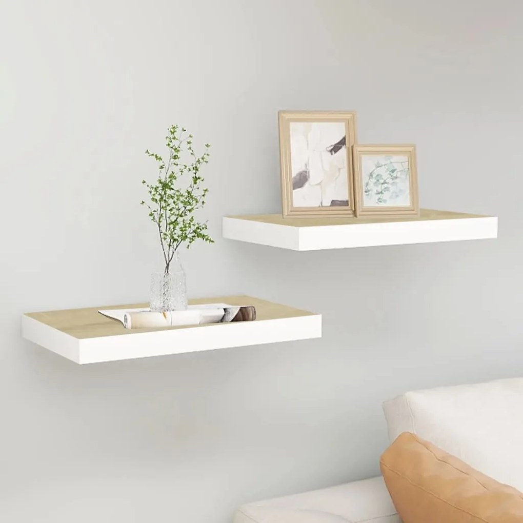 Prateleiras de parede 2 pcs 40x23x3,8 cm MDF carvalho e branco