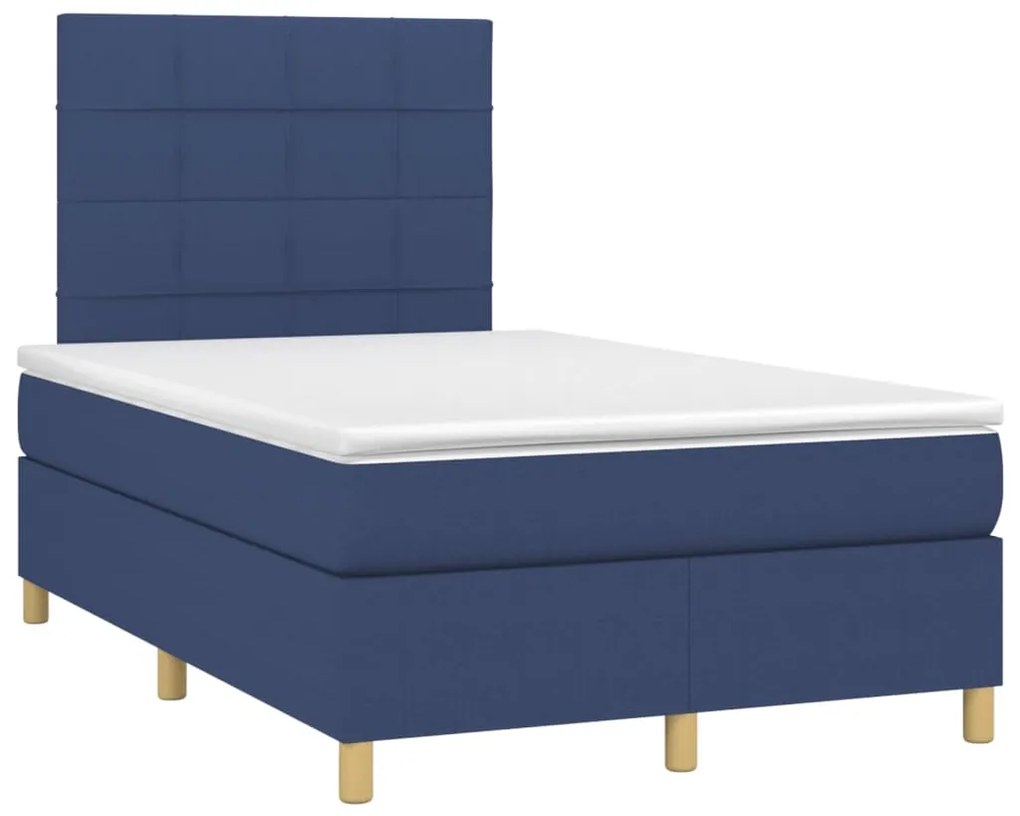 Cama box spring c/ colchão e LED 120x200 cm tecido azul