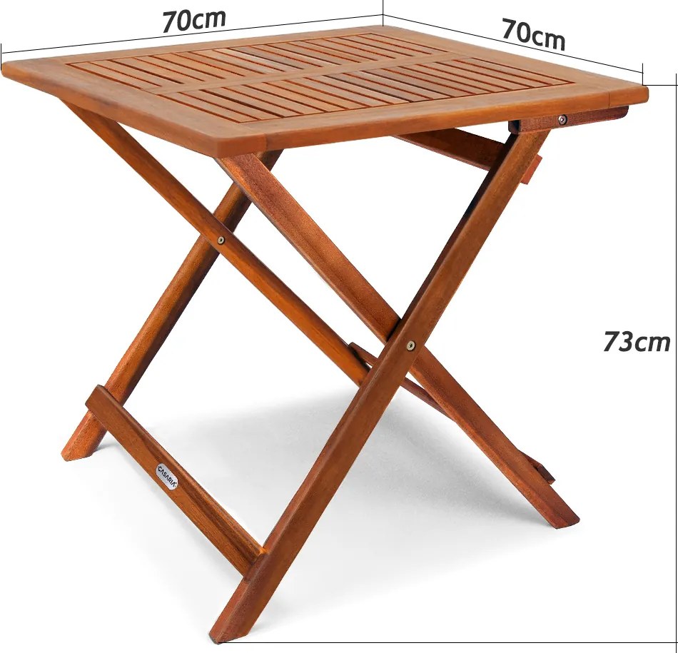 Mesa de jardim em madeira de acácia 70x70x73cm dobrável Castanha