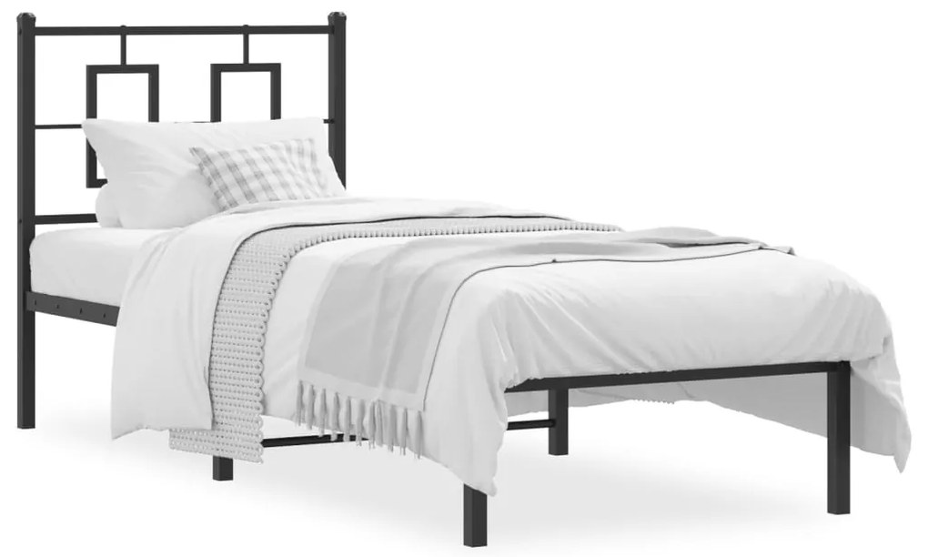 vidaXL Estrutura de cama metal s/ colchão c/ cabeceira 75x190 cm preto