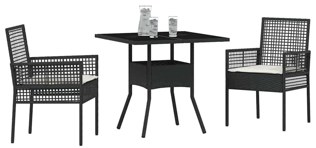 Conjunto de Jantar para Jardim 3 Peças Rattan Preto