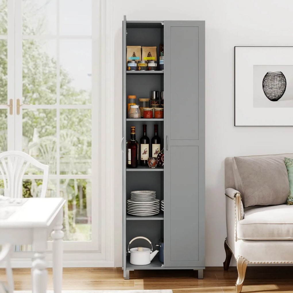Armário alto de arrumação 61 x 39 x 187 cm com porta dupla, prateleiras ajustáveis e design anti-tombamento para cozinha, sala de estar e quarto – cin