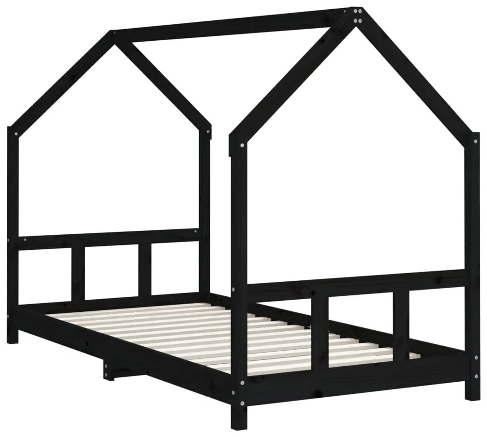 Estrutura de cama infantil 90x200 cm pinho maciço preto