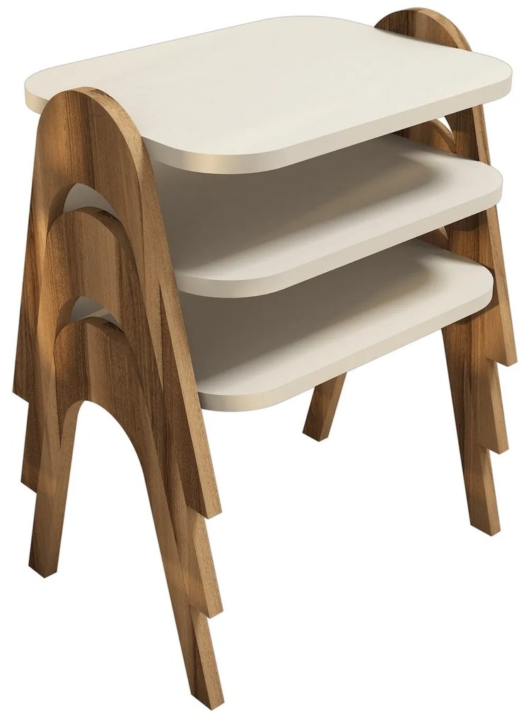 Conjunto de Mesas de Encastrar Paris – Nogueira e Creme – 48,6 cm x 42