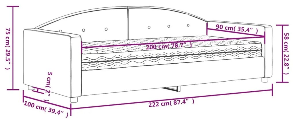 Sofá-cama com colchão 90x200 cm veludo azul