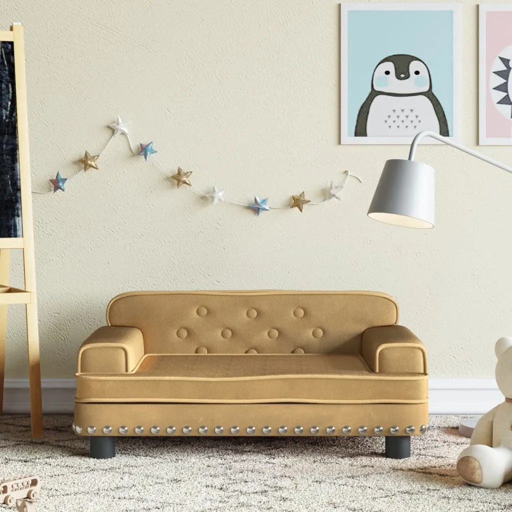 vidaXL Sofá infantil 70x45x30 cm veludo castanho