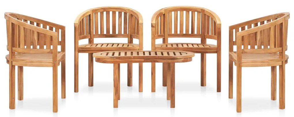 5 pcs conj. lounge de jardim formato banana teca maciça