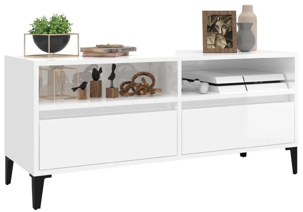 Móvel p/ TV 100x34,5x44,5 cm derivados madeira branco brilhante