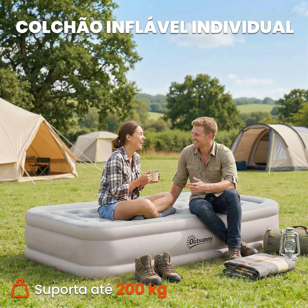 Colchão Insuflável Individual Dobrável com Bomba, Enchimento em 3 Min e Esvaziamento em 2 Min, Bolsa, Suporta 200 kg, 190x97x39 cm, Caqui