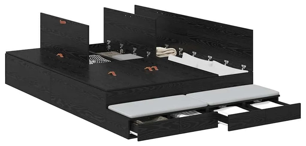 Estrado de Cama com Arrumação em Carvalho Preto 160x200 cm