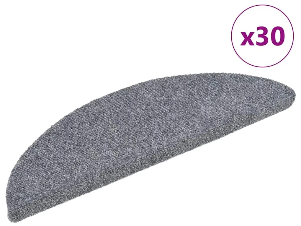 vidaXL Tapetes de escada adesivos 30 pcs 56x17x3 cm cinzento-claro