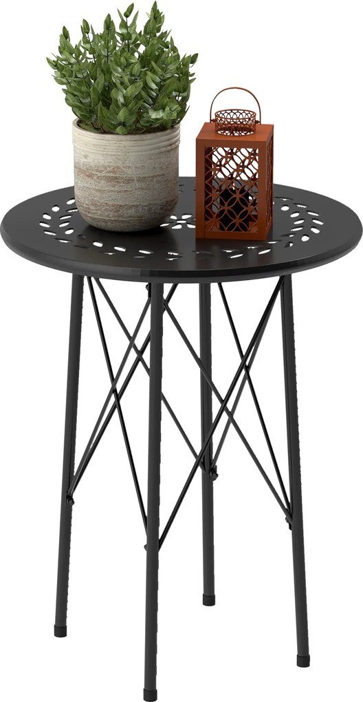 Mesa de Jardim Redonda Mesa de Varanda Ø40x50 cm com Pés Ajustáveis e Estrutura em Forma de X para Exterior e Interior Preto