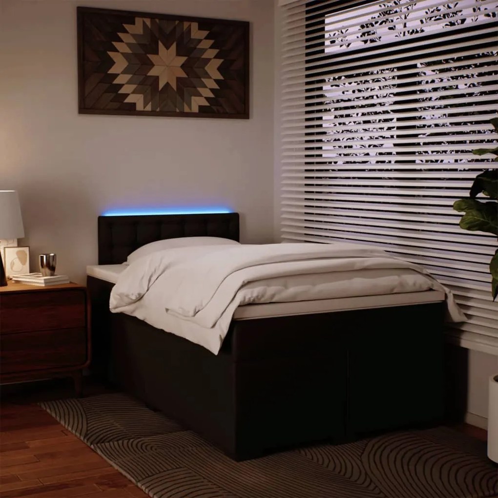 Cama com Molas/Colchão e Luzes Led - 120x200 cm - Couro Artificial Pre