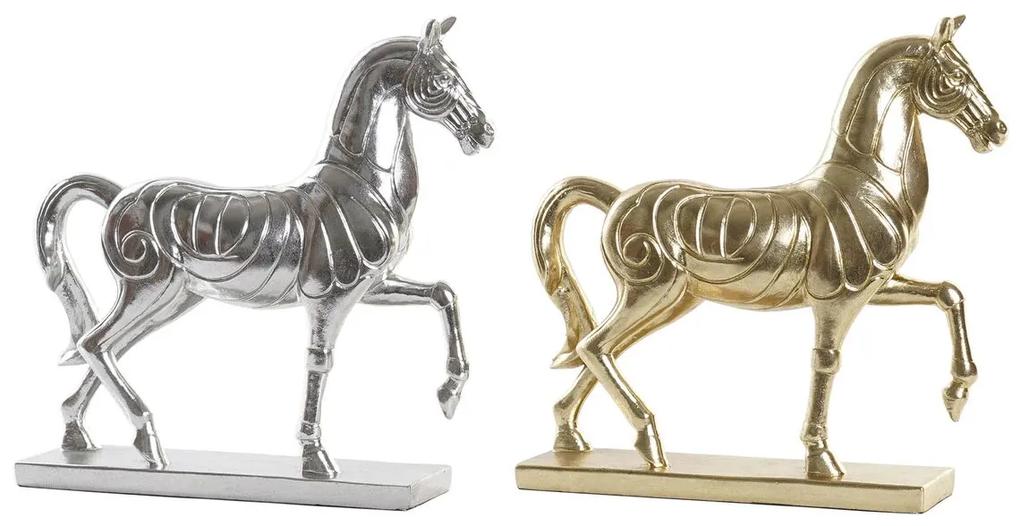 Figura Decorativa Dkd Home Decor Cavalo Prateado Dourado Resina (34 X 9,5 X 33,5 cm) (2 Unidades)