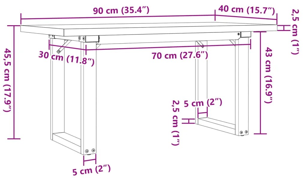 Mesa de centro estrutura em O 90x40x45,5 cm pinho/aço