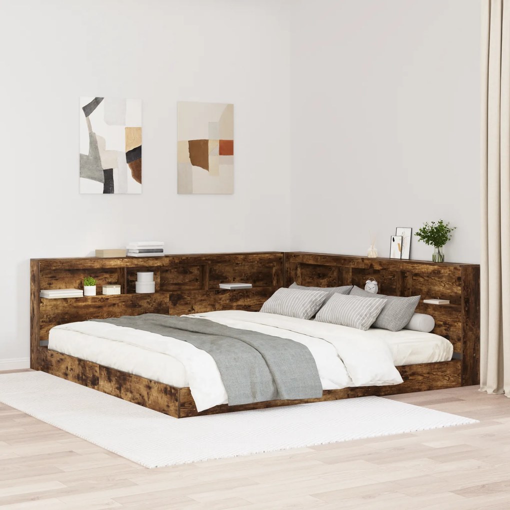 vidaXL Cama Estante Carvalho Fumado 180x200 cm Madeira Engenharia