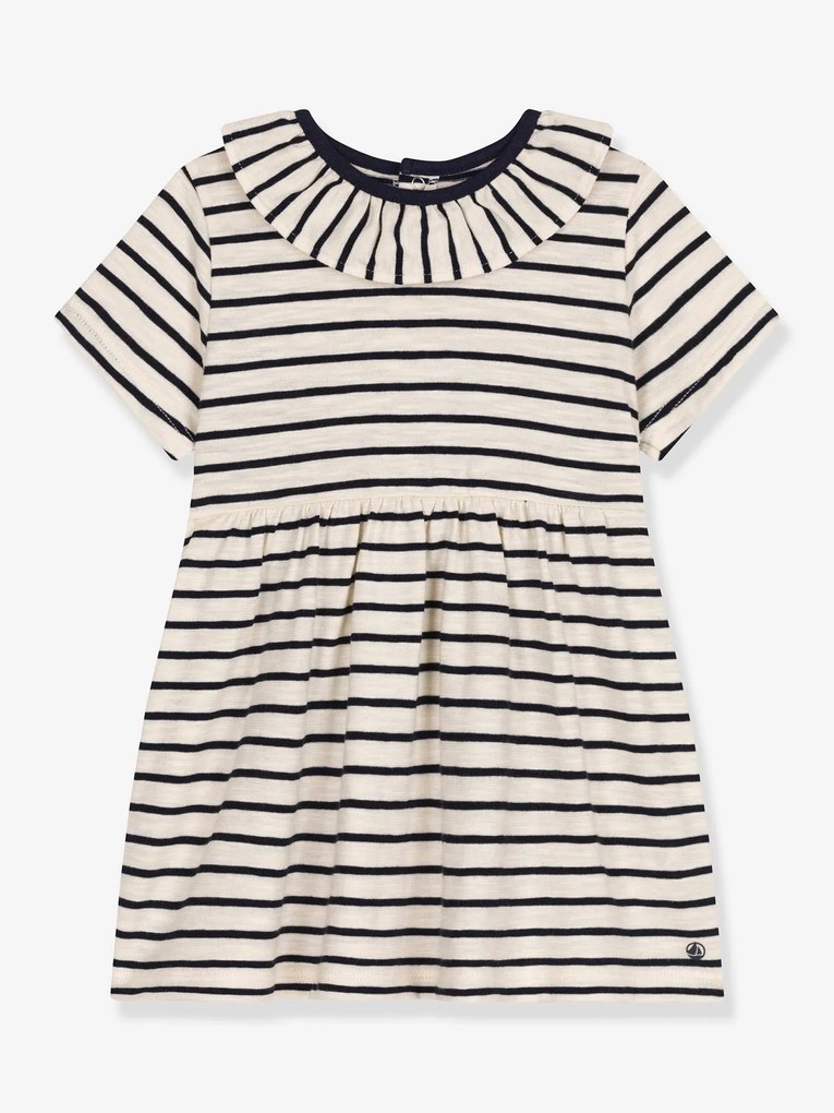 Vestido às riscas, para bebé, da PETIT BATEAU bege mesclado
