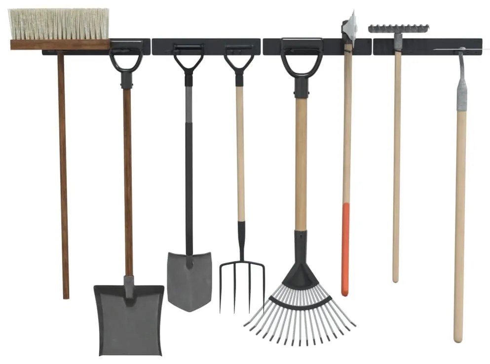 Suportes de parede p/ ferramentas de jardim 4 pcs aço preto