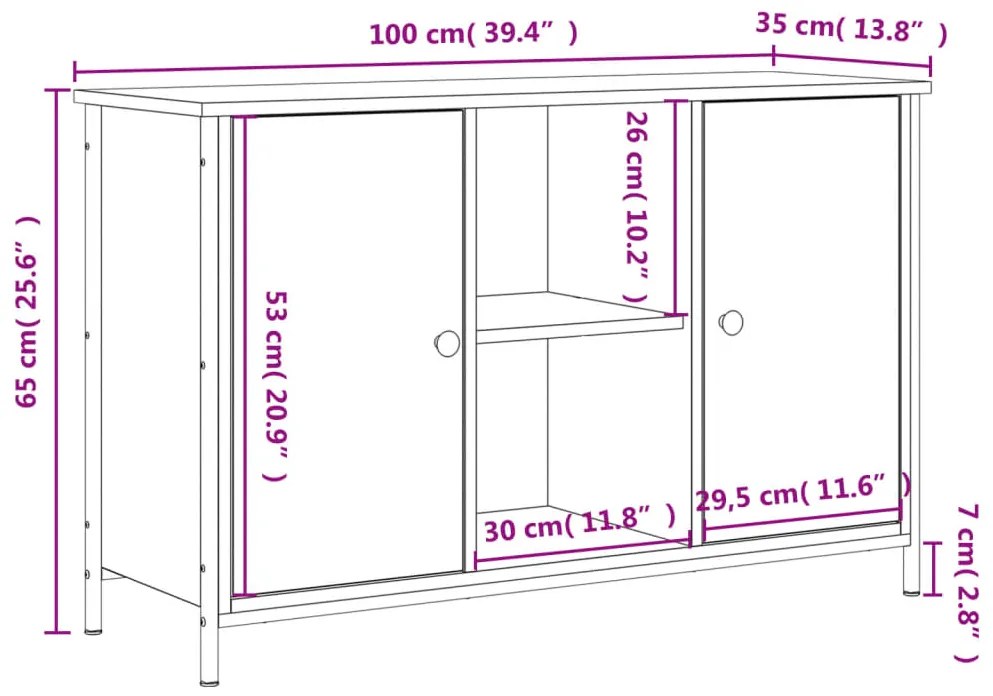 Móvel de TV 100x35x65 cm derivados de madeira preto