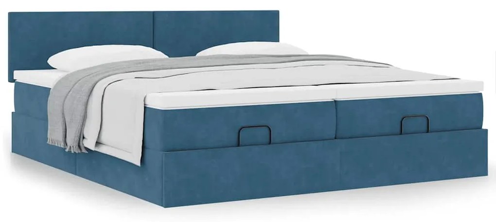 Estrutura cama otomana colchões 180x200 cm veludo azul escuro