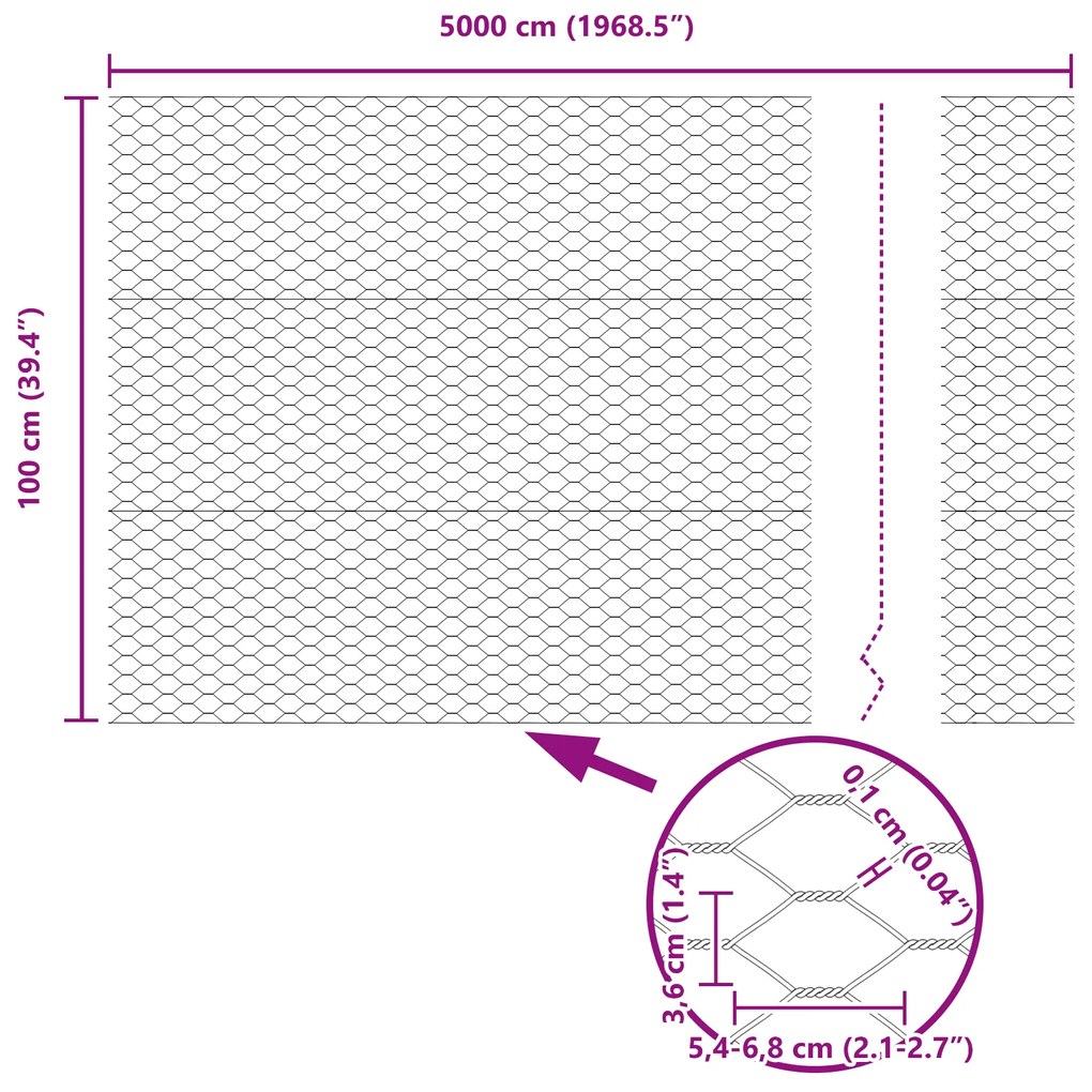 Cerca Hexagonal vidaXL Cinza 1x50 m Aço