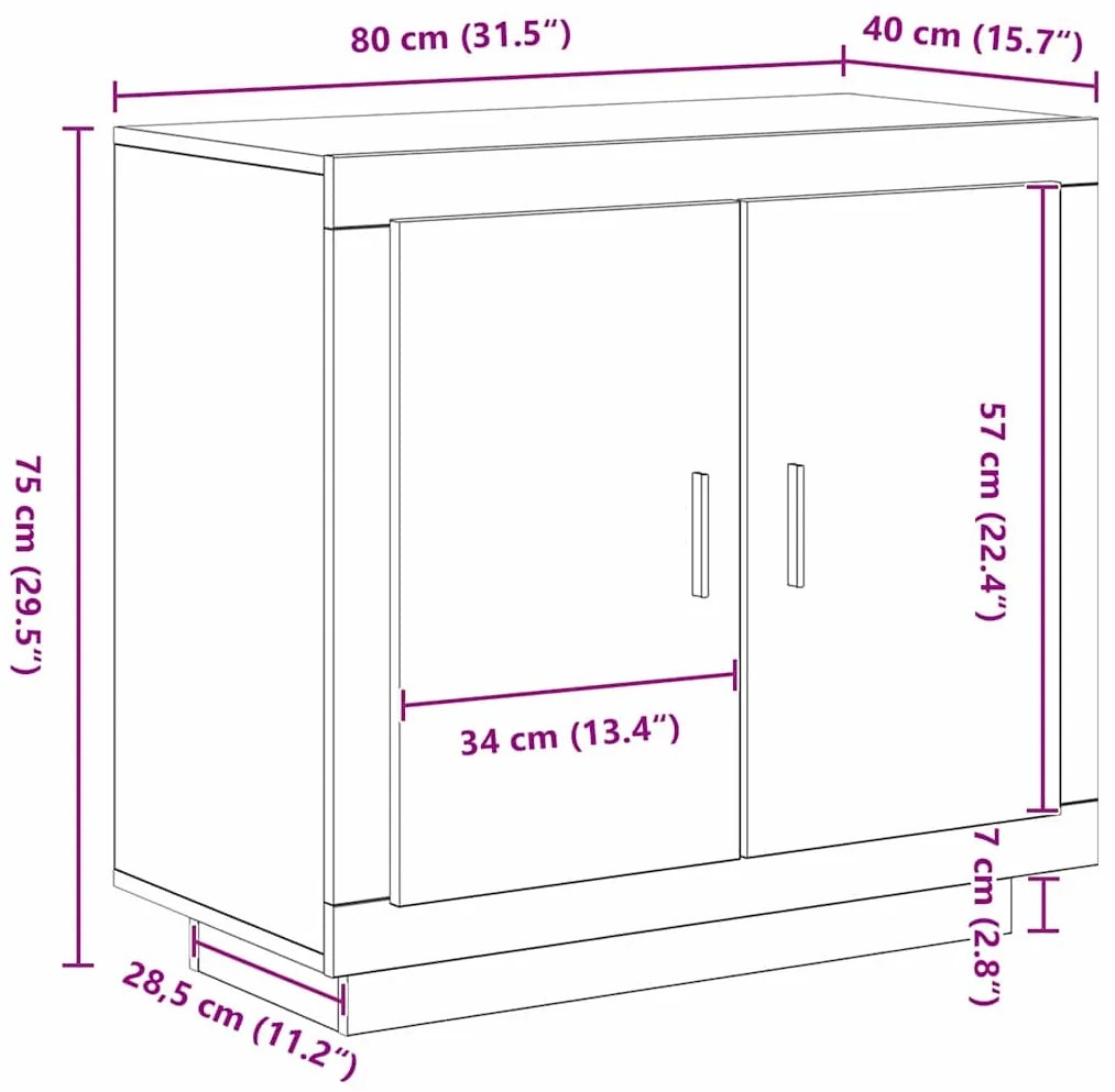 Buffet vidaXL Carvalho Preto 80x40x75 cm Madeira de Engenharia