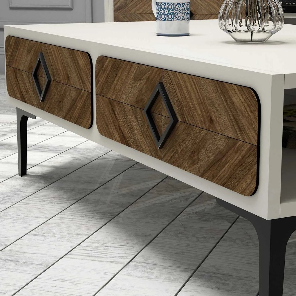 Conjunto de Mobiliário de Sala Samba – Walnut Cream – TV Unit 180x52x3