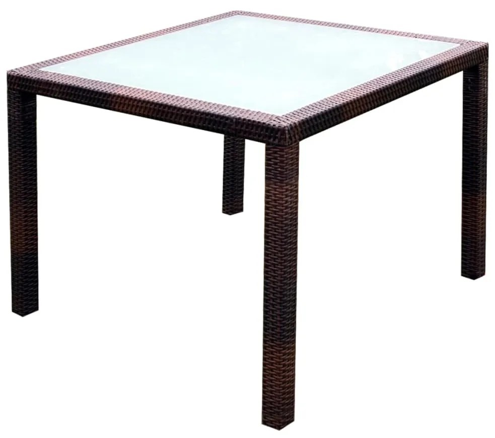 5pcs conjunto de jantar exterior c/ almofadões vime PE castanho