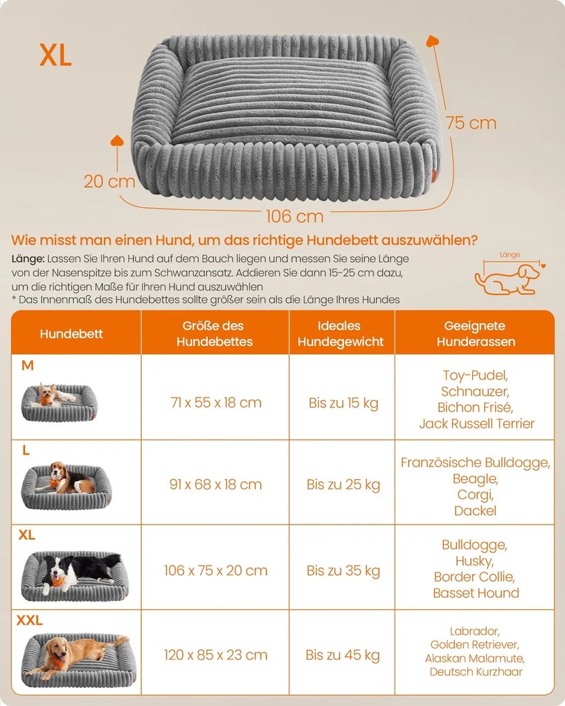 Cama ortopédica para cães de tamanho médio 106 x 75 x 20 cm cinzenta