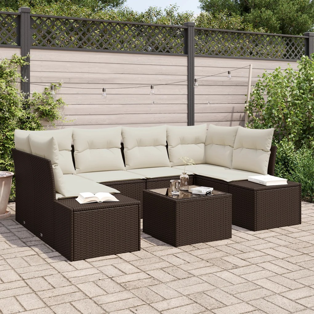 Conjunto de Sofá de Jardim com Almofadas Marrom Poli Rattan