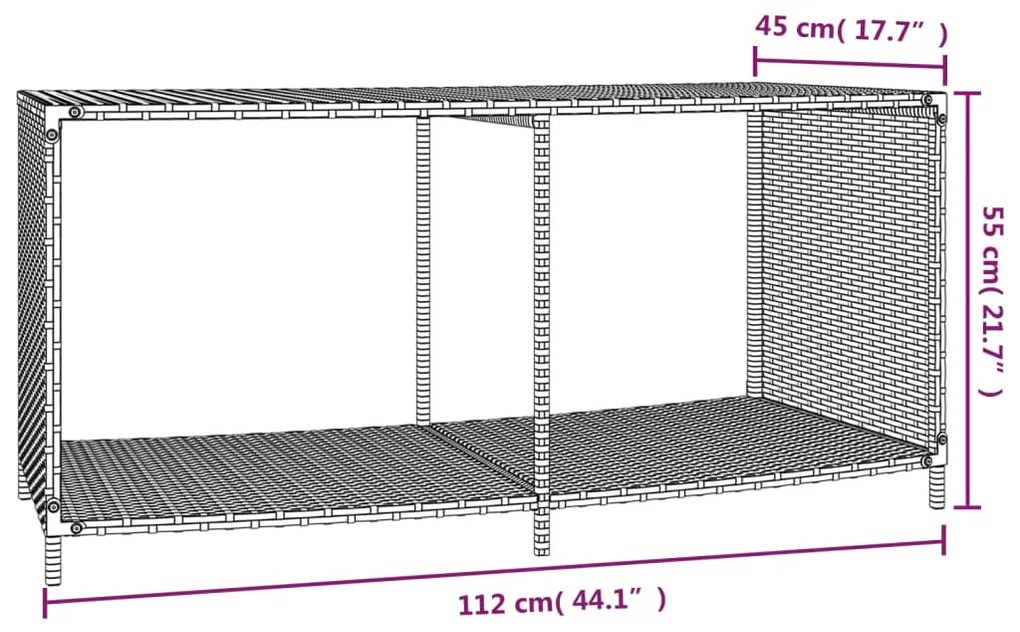 Prateleiras de arrumação 2 pcs vime PE cinzento