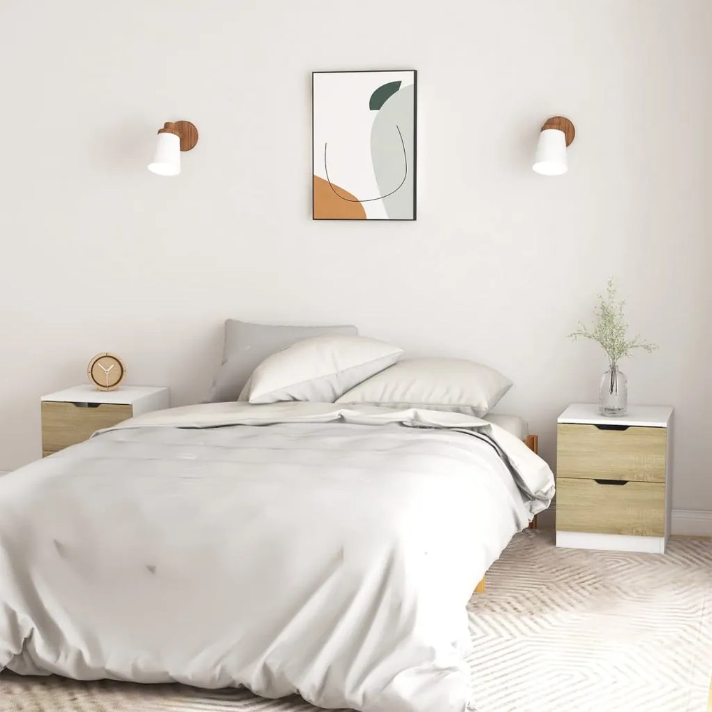 326734 vidaXL Mesas cabeceira 2pcs 40x40x50cm contrap. branco/carvalho sonoma