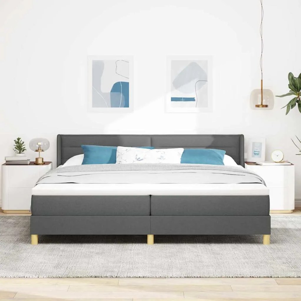 Cama Box Spring com Colchão cinza escuro, 200 x 200 cm