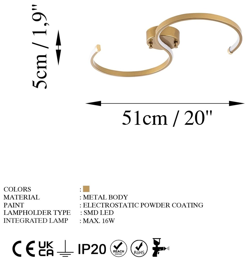 Candeeiro de Teto Es – Dourado – 25 cm x 51 cm x 5 cm
