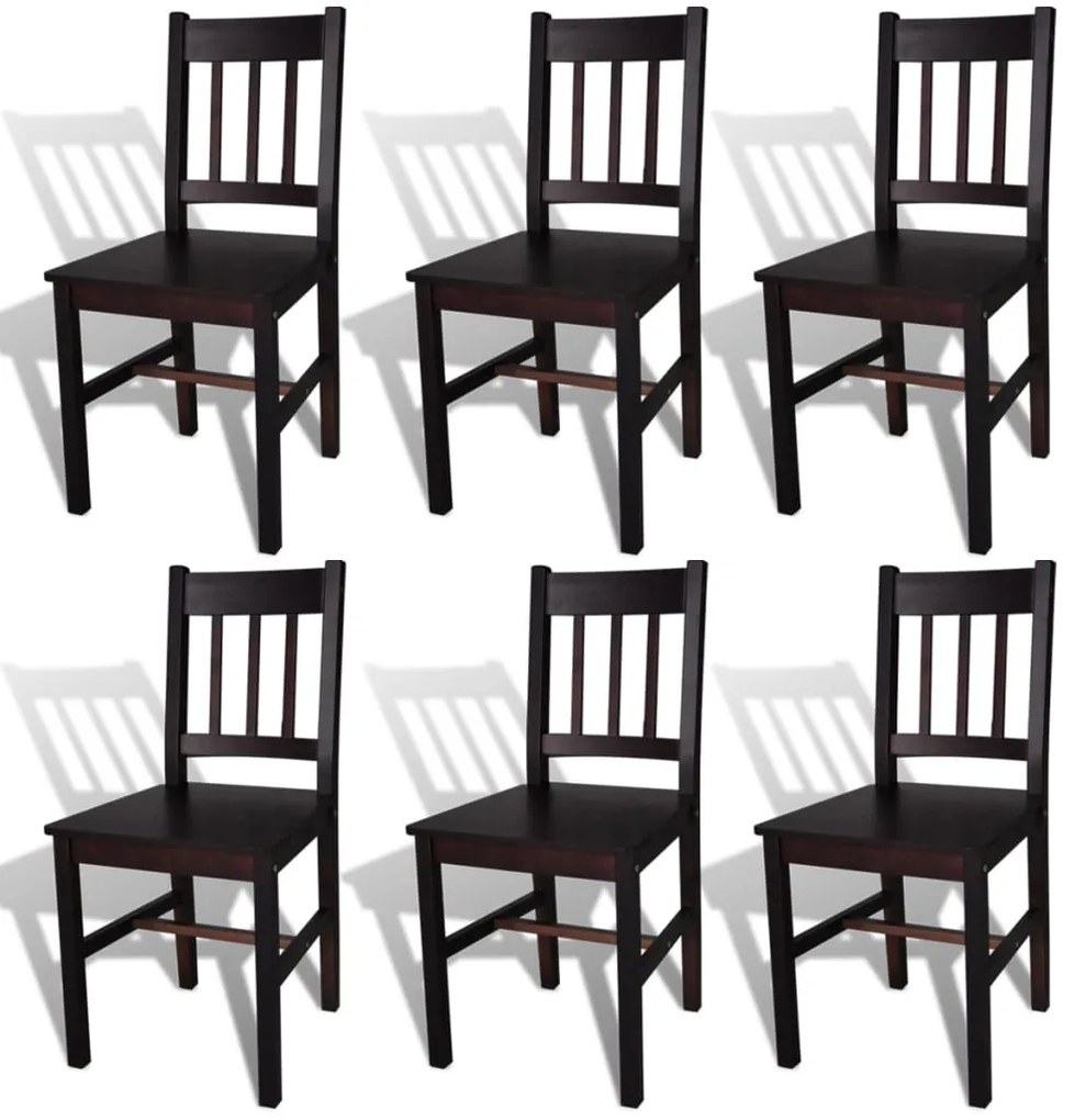 271499 vidaXL Cadeiras de jantar 6 pcs madeira de pinho castanho-escuro