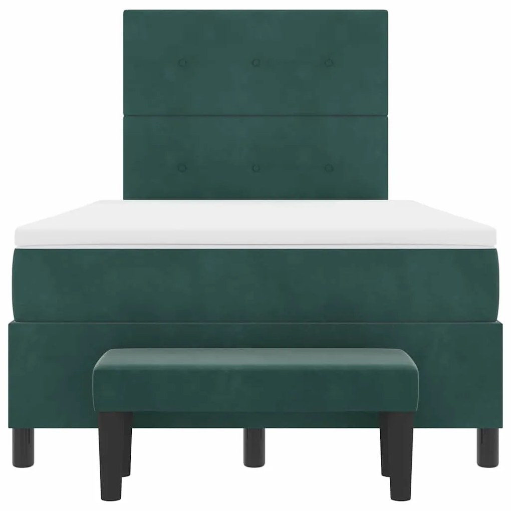 Cama Box Spring com Colchão &amp; Banco Verde Escuro 120x200 cm Veludo