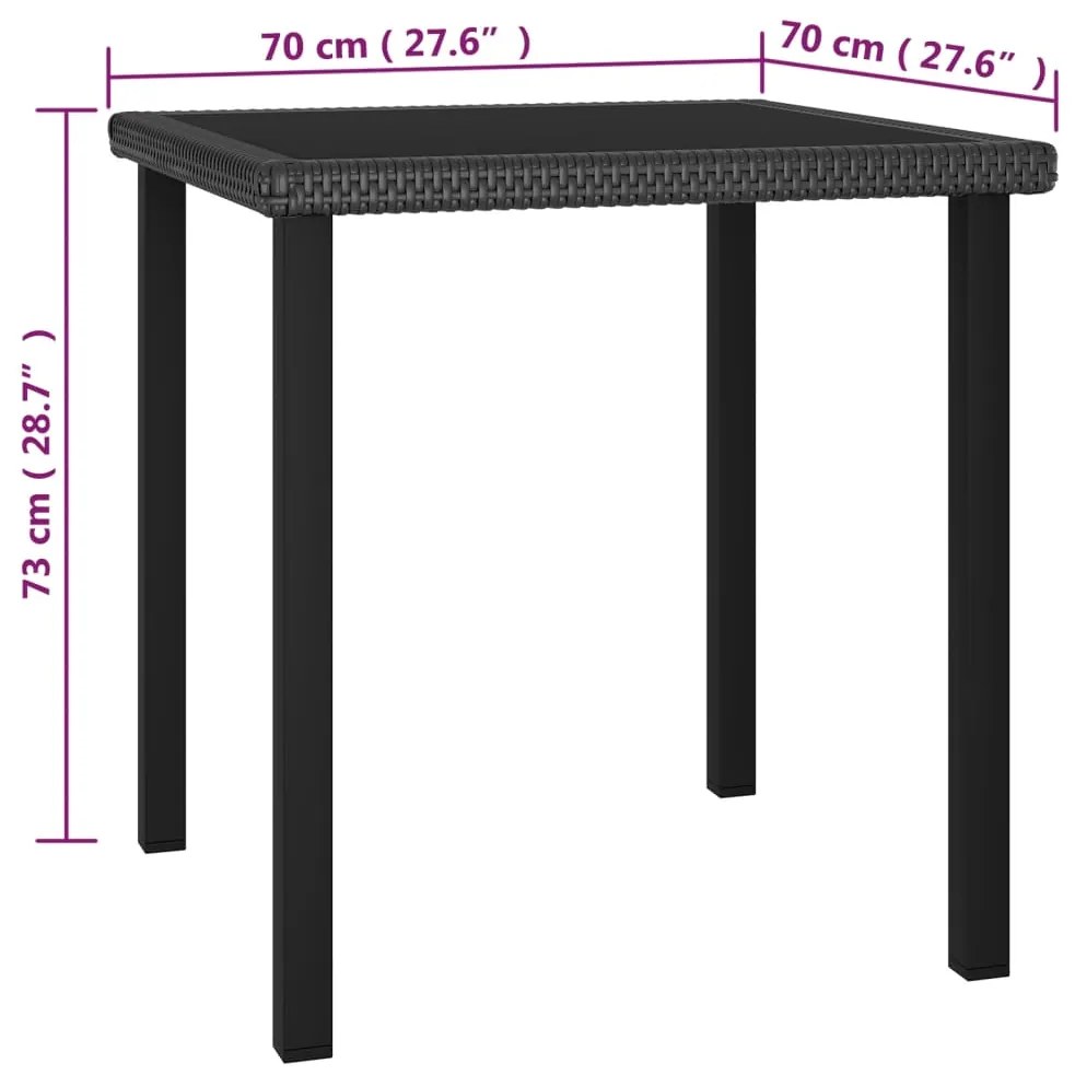 3 pcs conjunto de jantar para jardim vime PE preto
