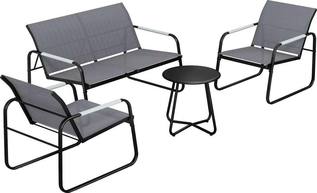 Outsunny Conjunto de Móveis de Jardim para 4 Pessoas Lounge Respirável com Sofá 2 Lugares 2 Poltronas Mesa Redonda | Aosom Portugal