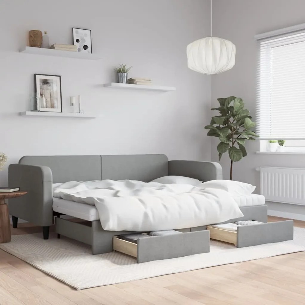 Sofá-cama c/ gavetão e gavetas 90x190 cm tecido cinzento-claro