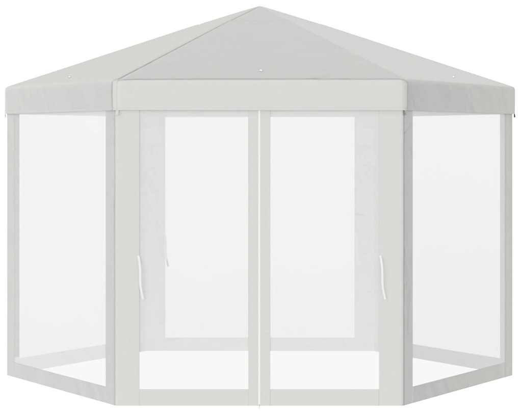 Outsunny Tenda Hexagonal Jardim Rede Mosquiteira Portas Zíper Orifícios Drenagem 197x250 cm Creme Proteção UV | Aosom Portugal