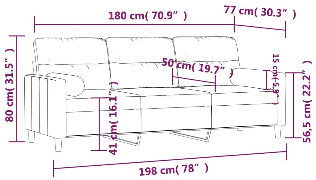 Sofá 3 lug. + almofadas decorativas 180cm tecido vermelho tinto