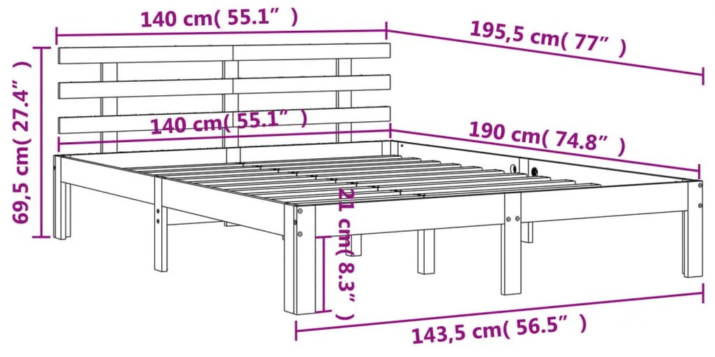 Cama sem colchão 140x190 cm pinho maciço castanho-mel