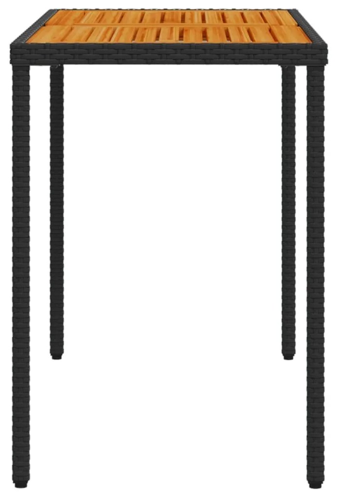 Mesa de jardim com tampo em acácia 115x54x74 cm vime PE preto