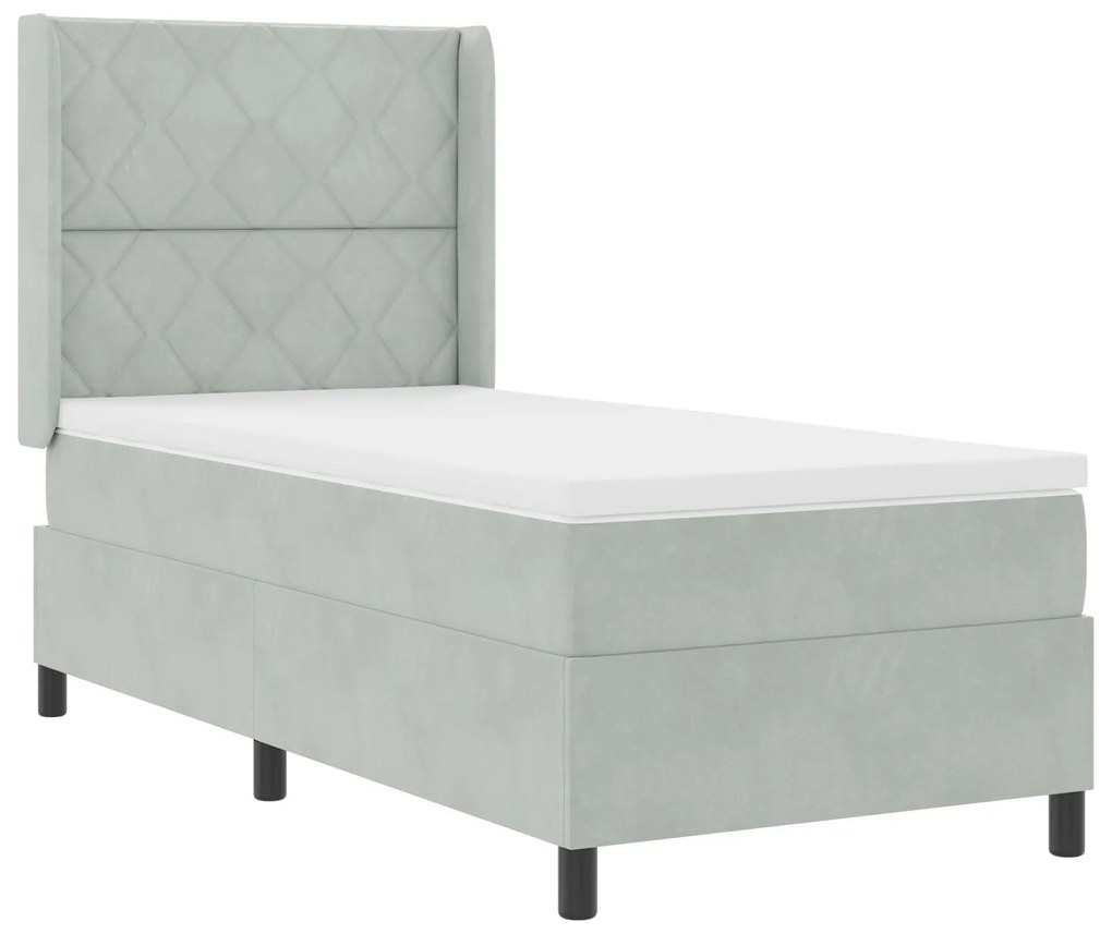 Cama Box Spring com Colchão & Luz LED Cinza Claro 90x190 cm Veludo