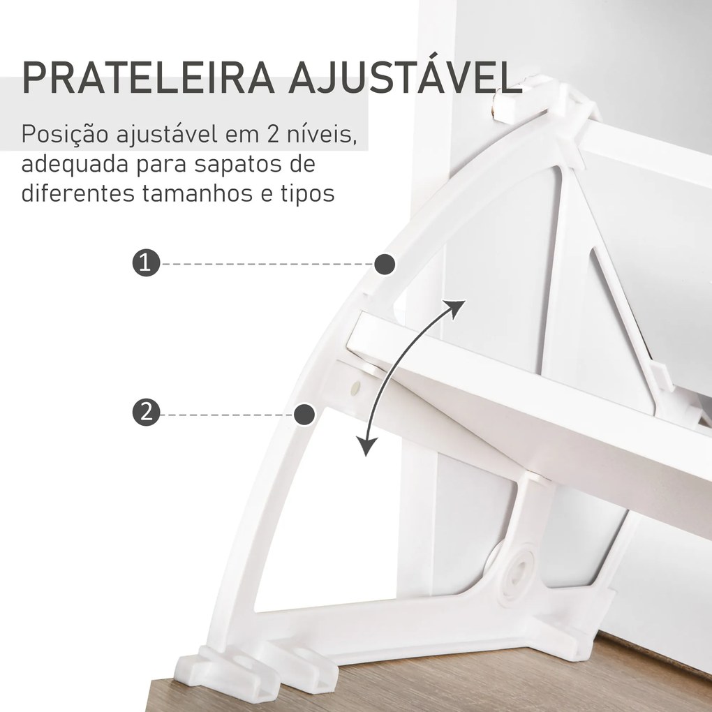 Sapateira de 2 Portas Sapateira Estreito para 12 Pares de Sapatos com Gaveta e Bancada de Vidro  60x24x105,5cm Branco