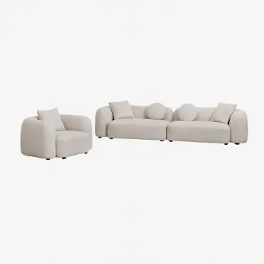 Conjunto De Sala Com Sofá Modular De 2 Peças E Poltrona Em Chenille Coco Tecido De Chenille Espesso Branco - Sklum